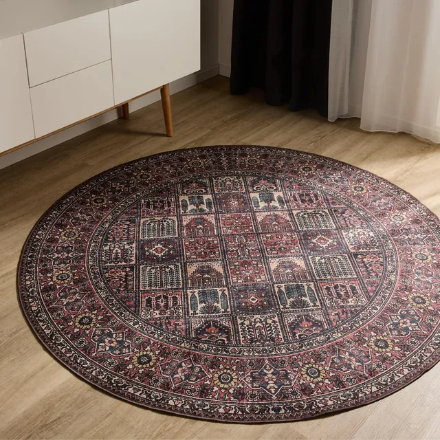 benuta-basic-waschbarer-teppich-george-multicolor-rot-120-cm-rund image 1