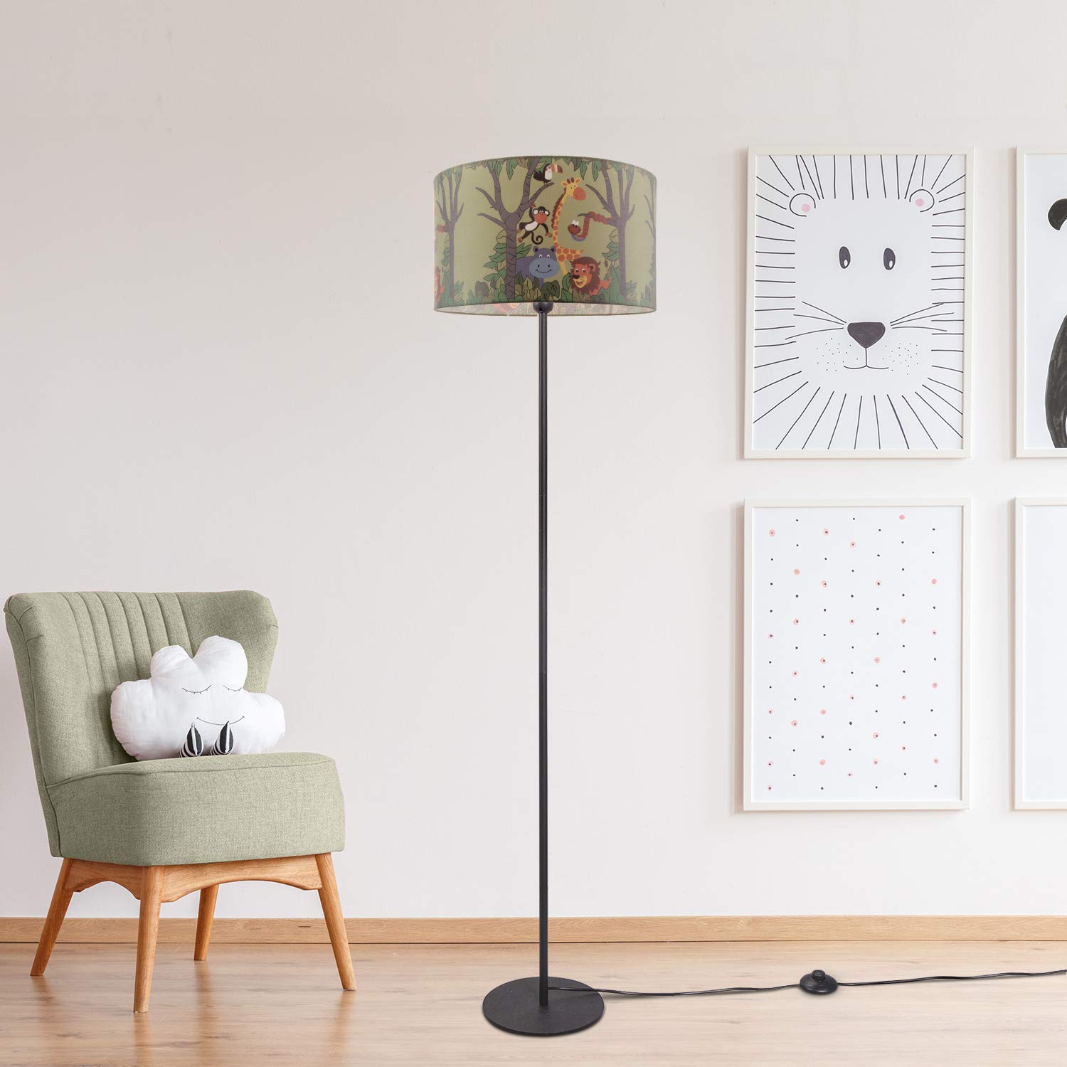paco-home-kinder-stehlampe-dschungel-tier-motiv-einbeinig-schwarz-schirm-gr-n-38 image 2