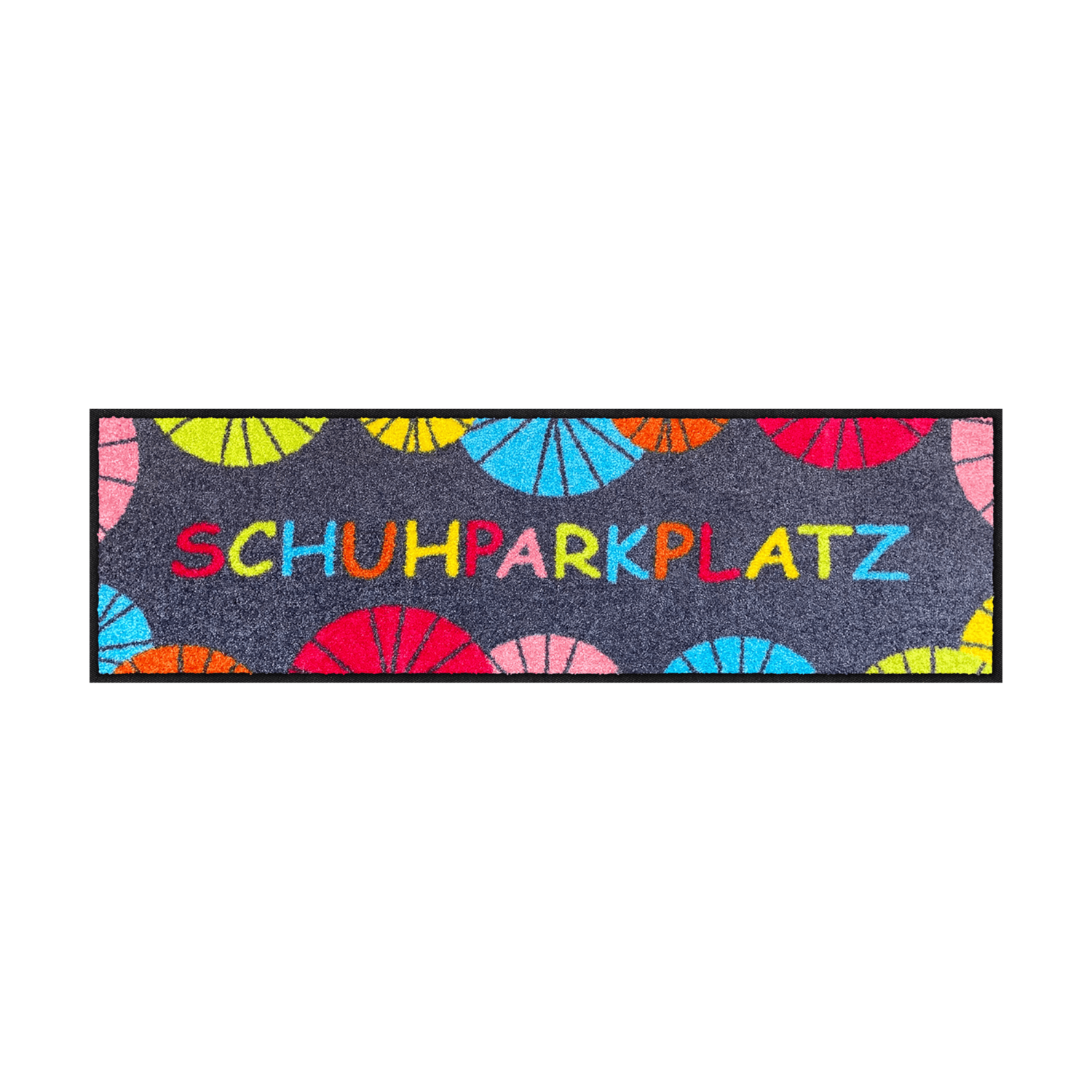salonloewe-schuhparkplatz-umbrella-minimatte-30-x-100-cm-buntes-buchstaben-desig image 1