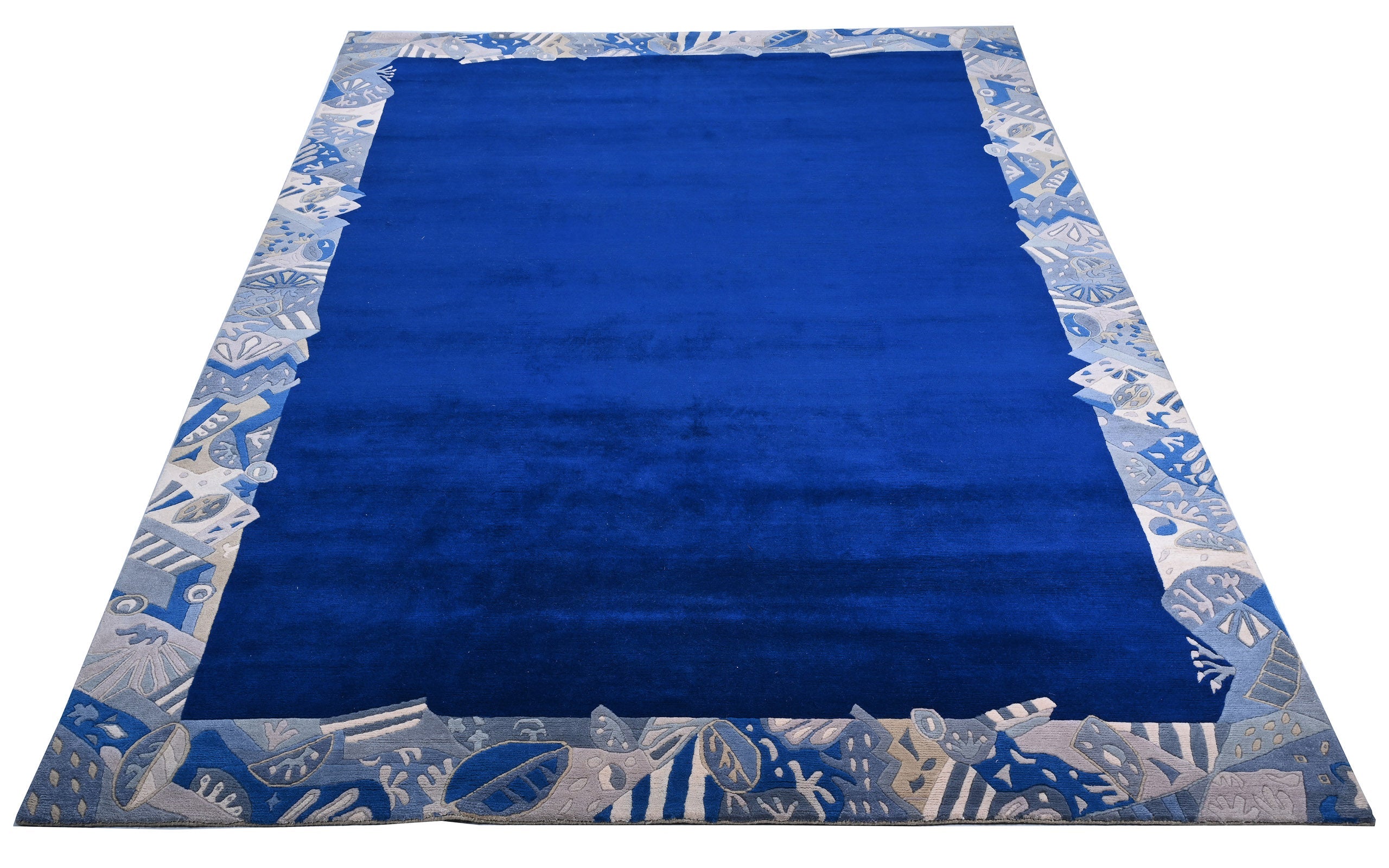 weconhome-tibeter-teppich-blau-retro-bord-re-handgekn-pft-neuwertig image 5