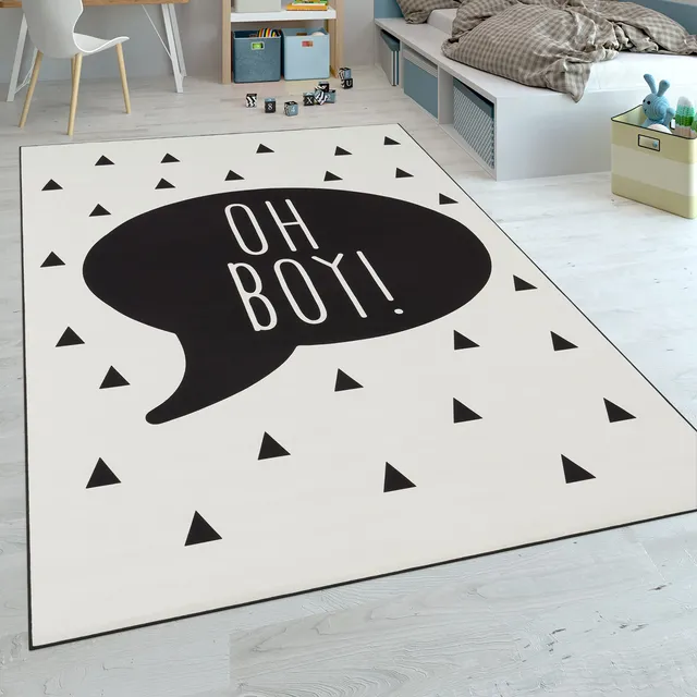 paco-home-kinderteppich-kinderzimmer-jungen-babyteppich-spruch-schwarz-wei-80x15 image 1