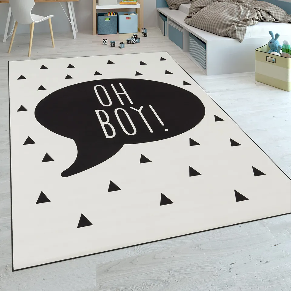 paco-home-kinderteppich-kinderzimmer-jungen-babyteppich-spruch-schwarz-wei-80x15 image 1