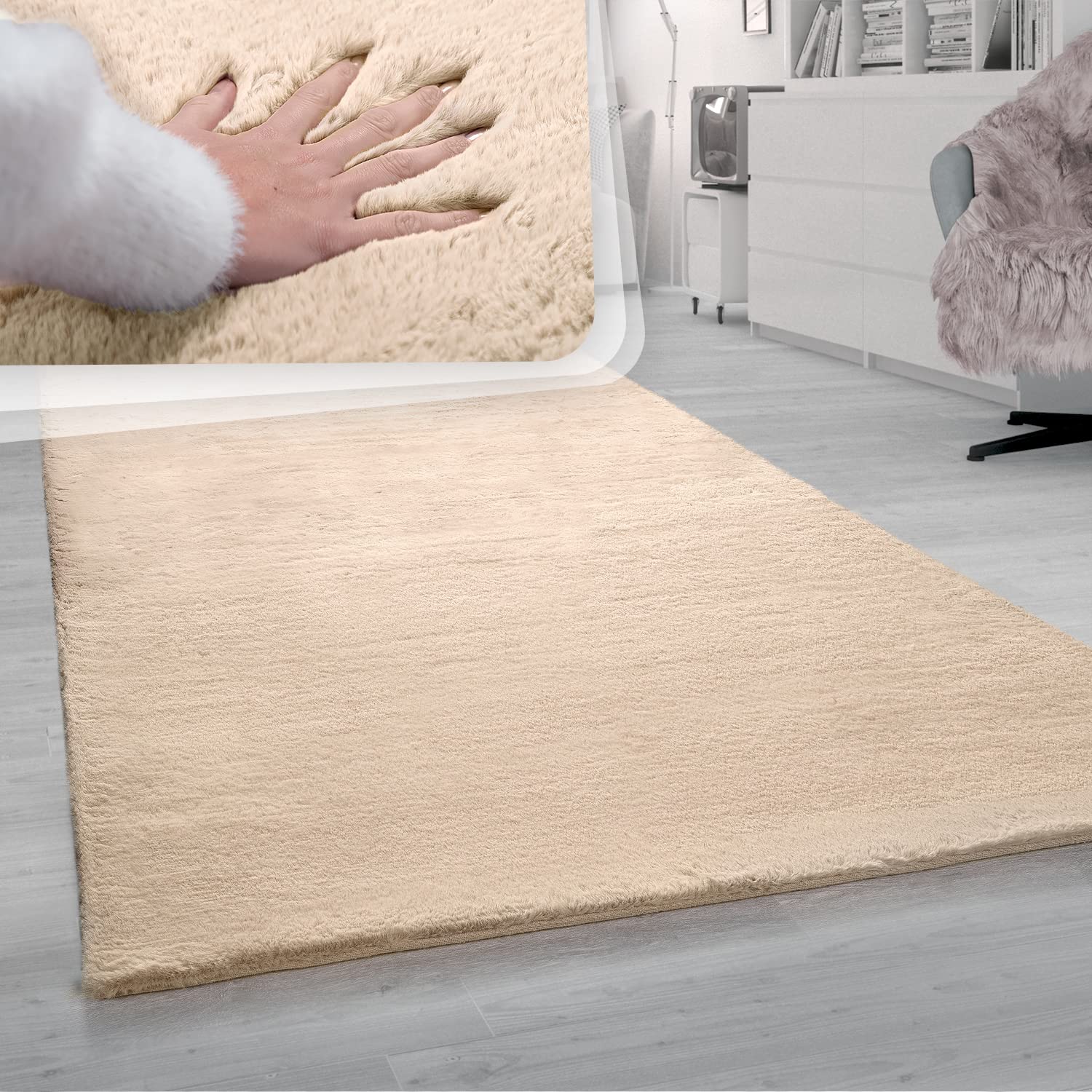 paco-home-hochflor-teppich-teddy-60x90-cm-kunstfell-optik-in-beige-creme-sand image 1