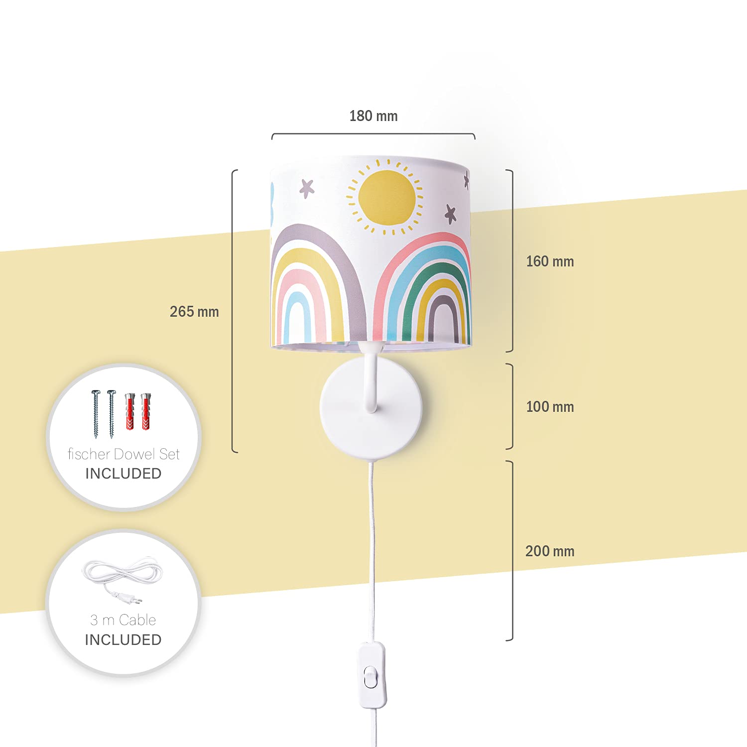 paco-home-wandlampe-kinderzimmer-regenbogen-kariert-e14-mit-stecker image 3