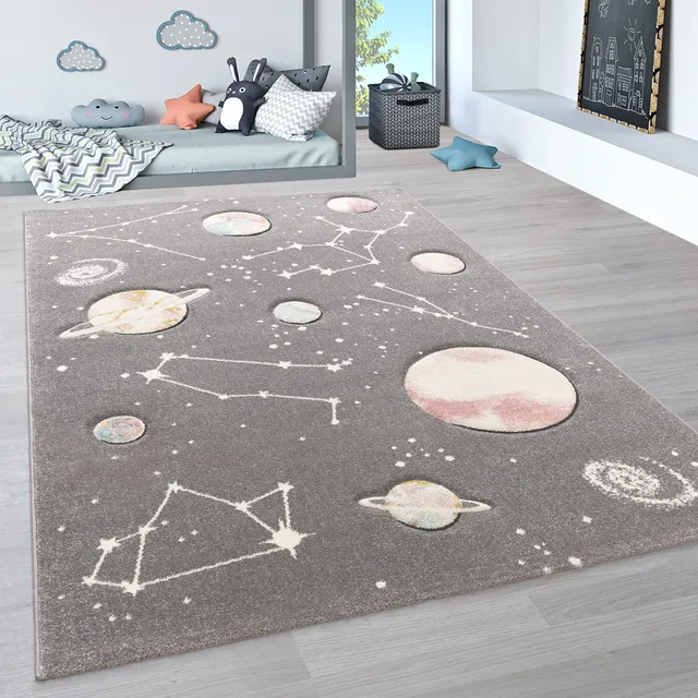 paco-home-bino-kinderteppich-planeten-sterne-grau-160x230-cm image 1