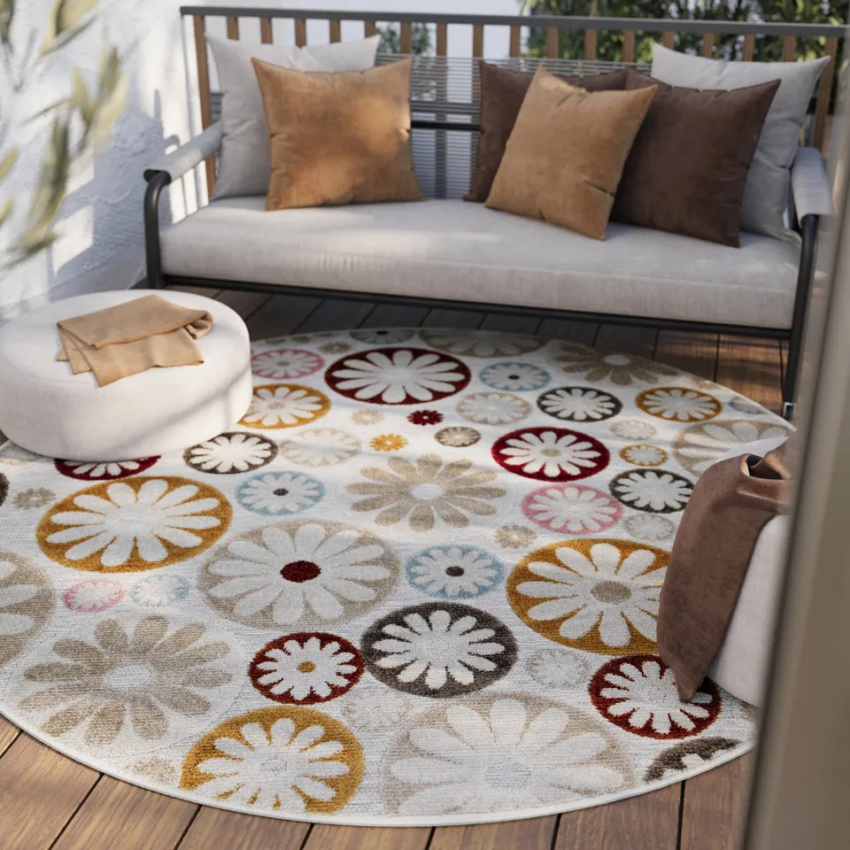 weconhome-in-outdoorteppich-flowerdrops-rund-beige-bunt-34-50 image 1