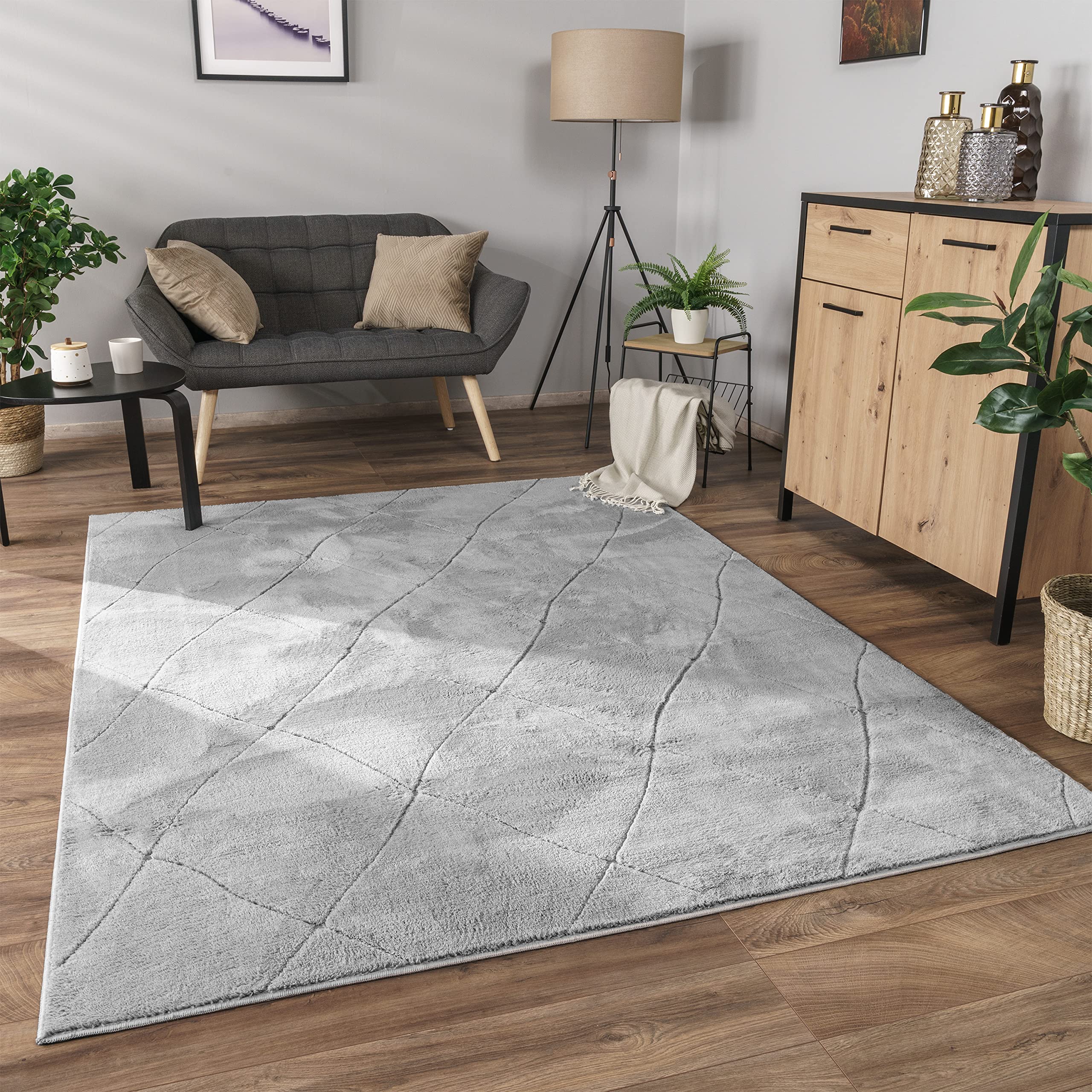 paco-home-metro-kurzflor-teppich-160x220-cm-anthrazit-rauten-3d image 7