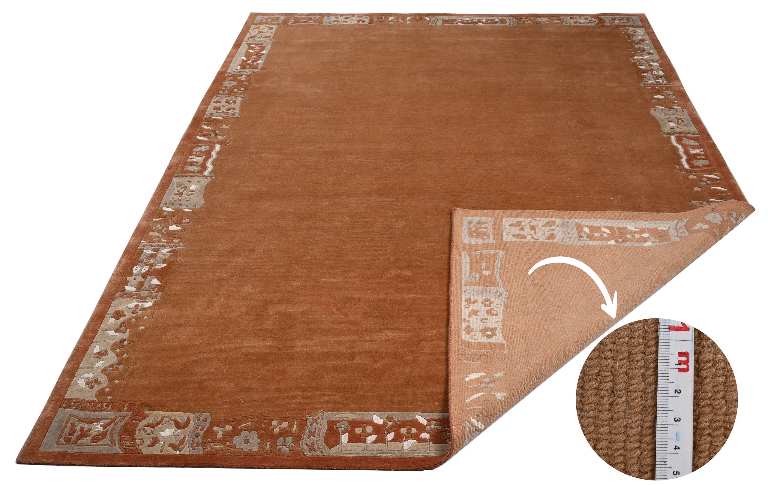 weconhome-handgekn-pfter-tibeter-teppich-rot-terracotta-mit-retro-bord-re-wolle- image 2