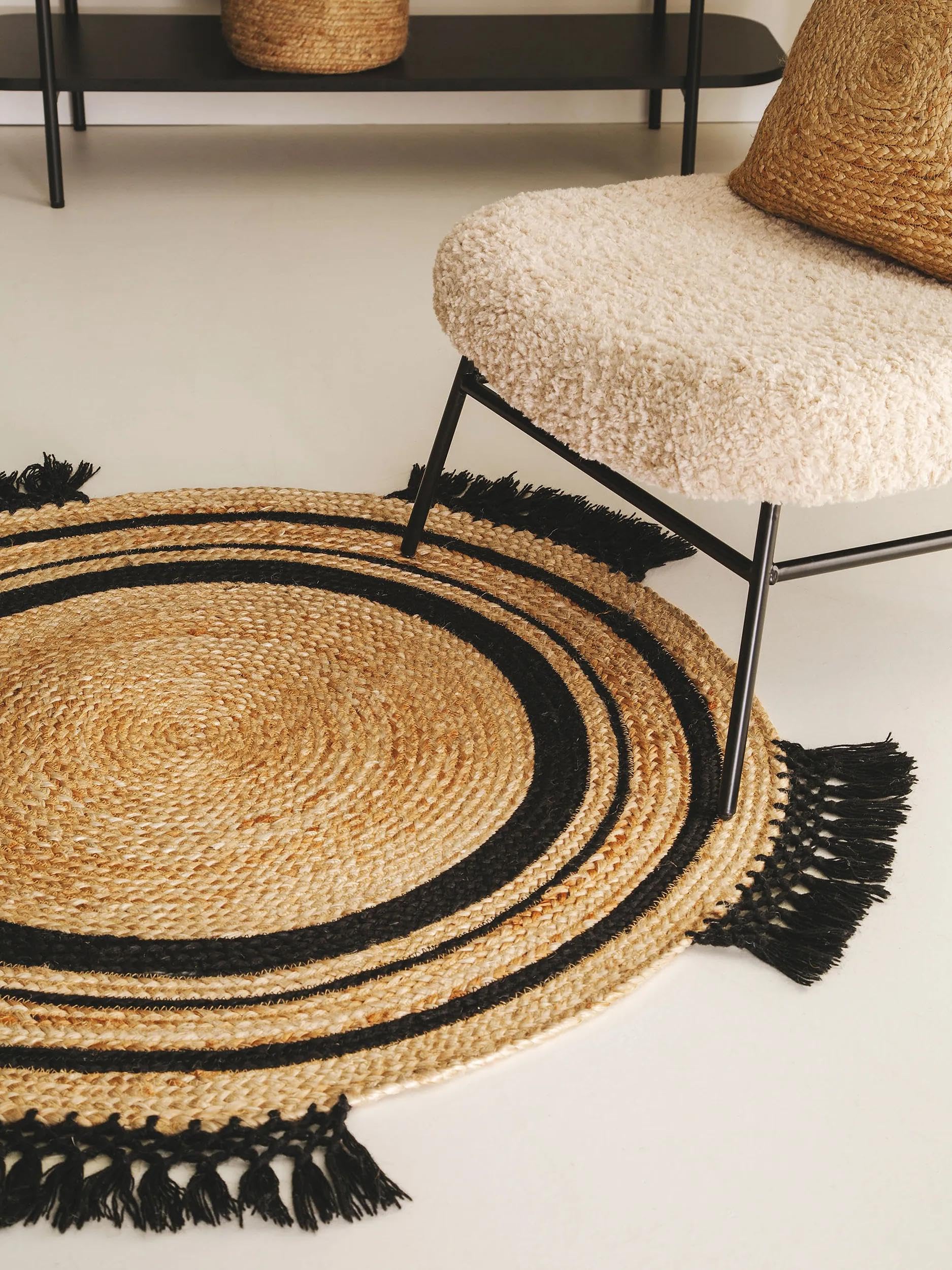 benuta-pure-jute-teppich-jutta-natur-schwarz-rund-120-cm-handgewebter-boho-teppi image 2