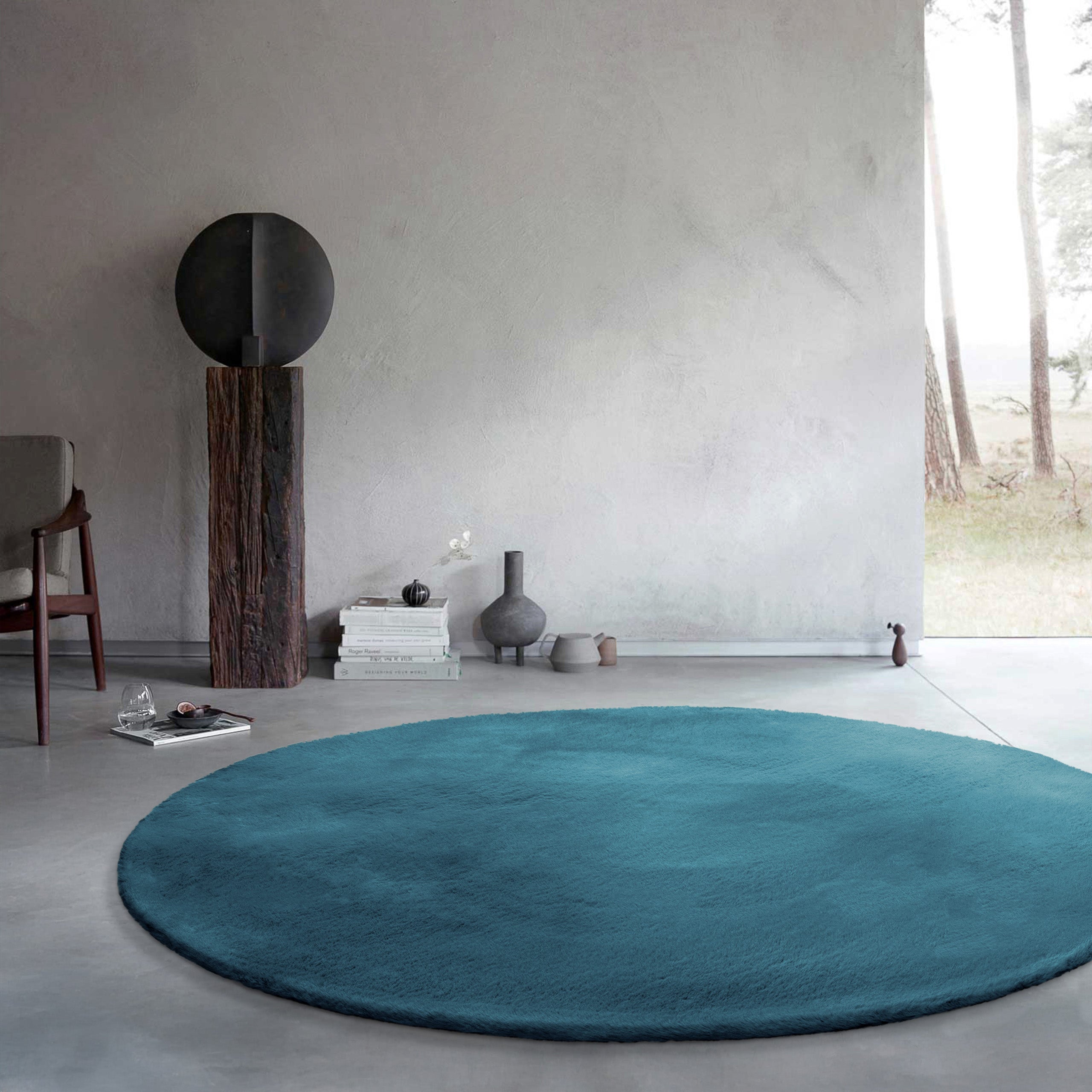 weconhome-basics-anna-kunstfell-teppich-rund-petrol-flauschig image 2