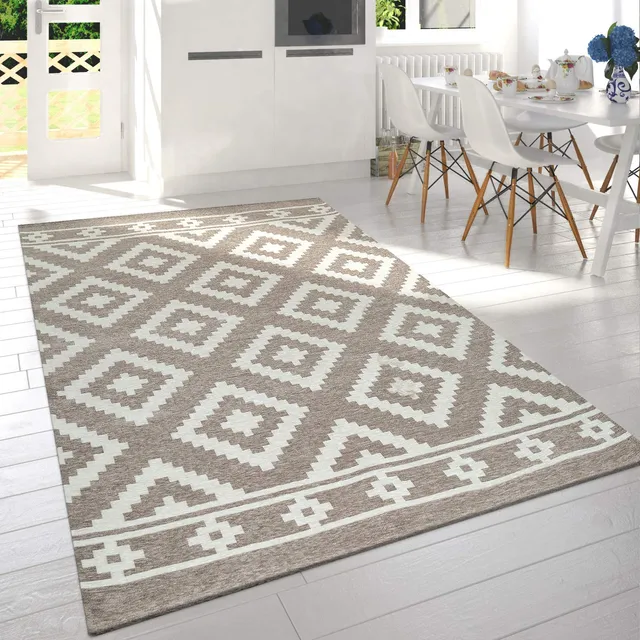paco-home-wohnzimmer-kurzflor-teppich-skandi-design-rauten-beige-wei-60x110-cm-w image 1