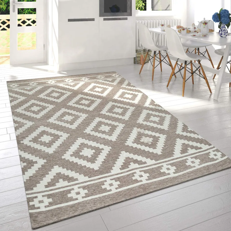 paco-home-wohnzimmer-kurzflor-teppich-skandi-design-rauten-beige-wei-60x110-cm-w image 1