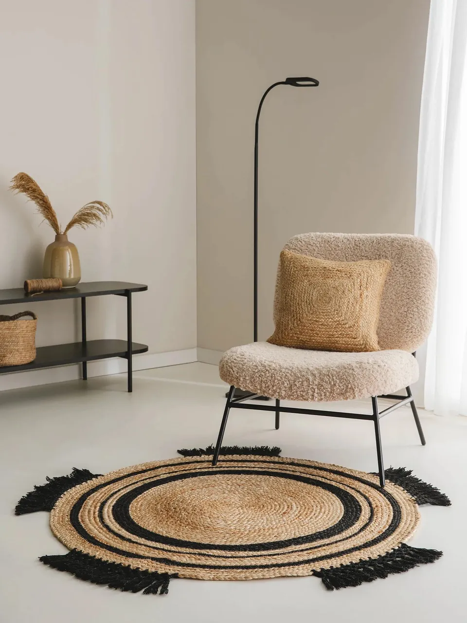 benuta-pure-jute-teppich-jutta-natur-schwarz-rund-120-cm-handgewebter-boho-teppi image 1