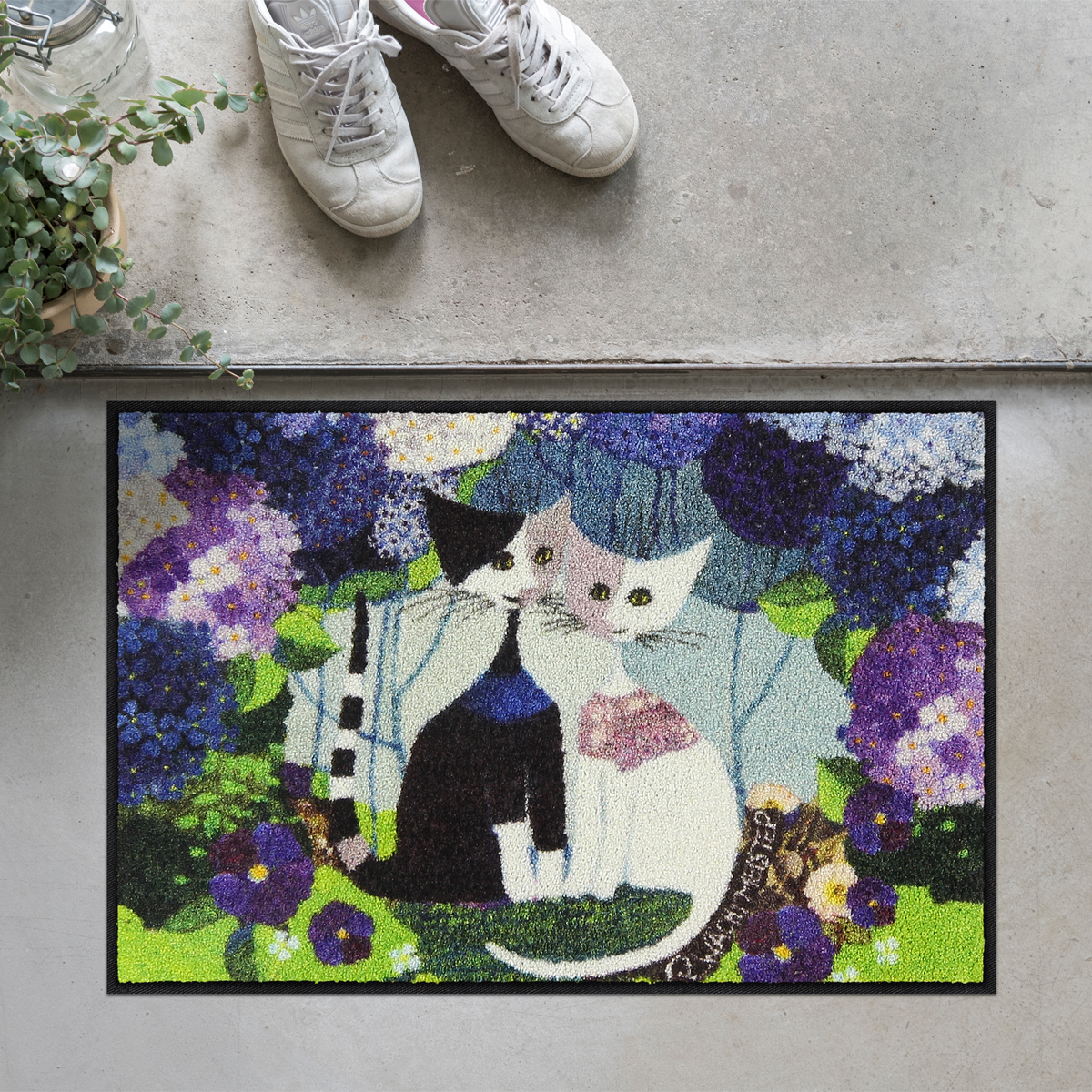 salonloewe-wedding-eingangsmatte-50-x-75-cm-katzenmotiv-mit-bunten-blumen image 2