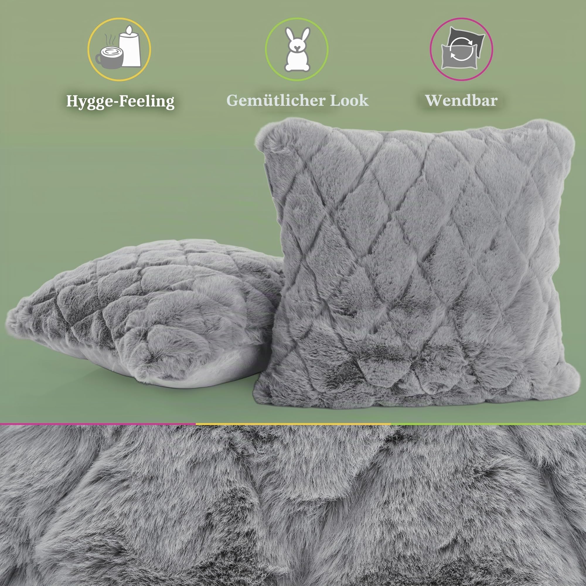 paco-home-boho-kissenbezug-2er-set-grau-einfarbig-mit-3d-raute image 2