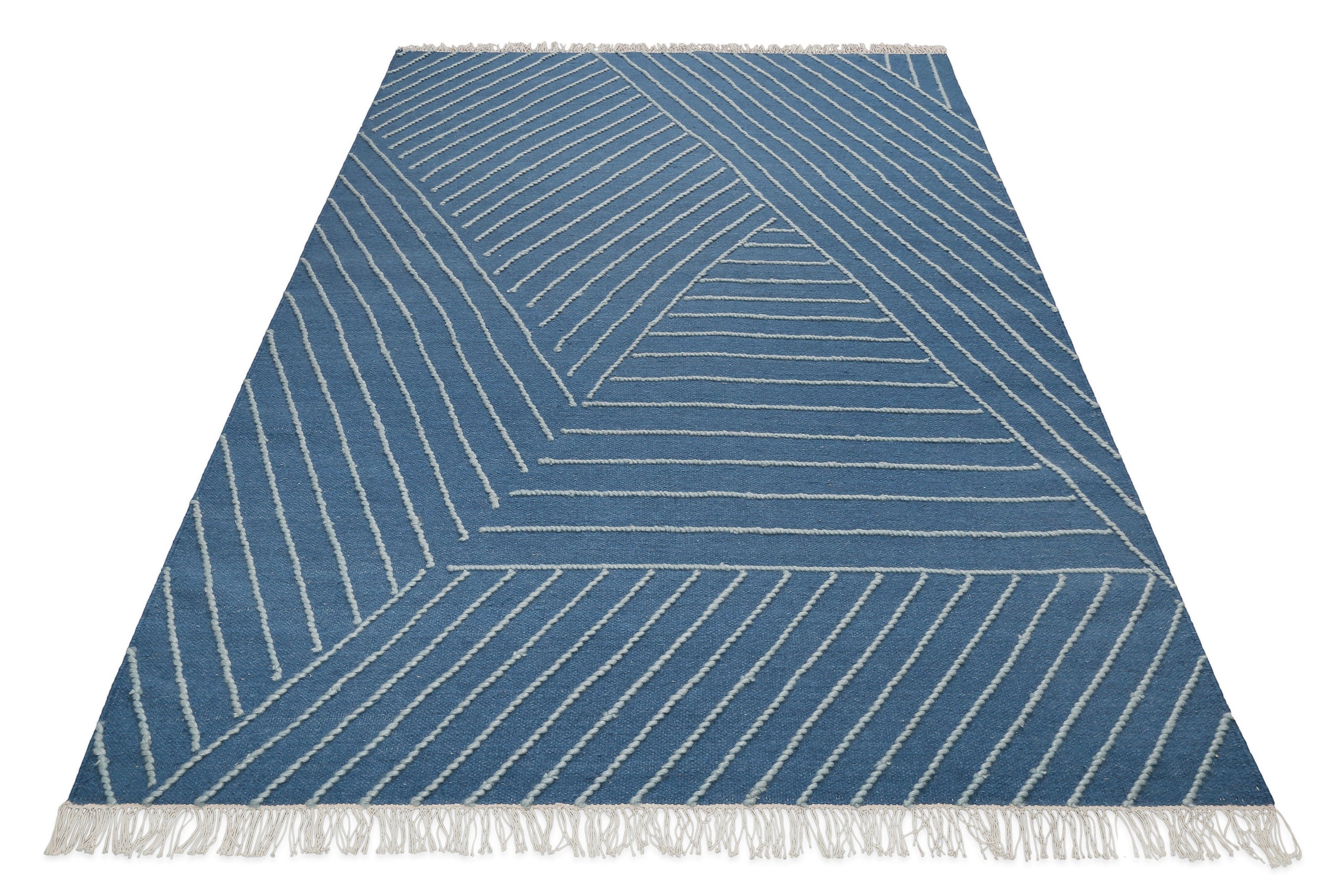 weconhome-kelim-teppich-ocean-lines-blau-handgewebter-kurzflor-teppich-aus-100-s image 3