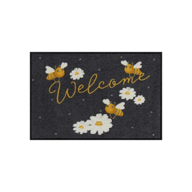 salonloewe-welcome-bees-eingangsmatte-50-x-75-cm-bienenmotiv-mit-goldener-welcom image 1