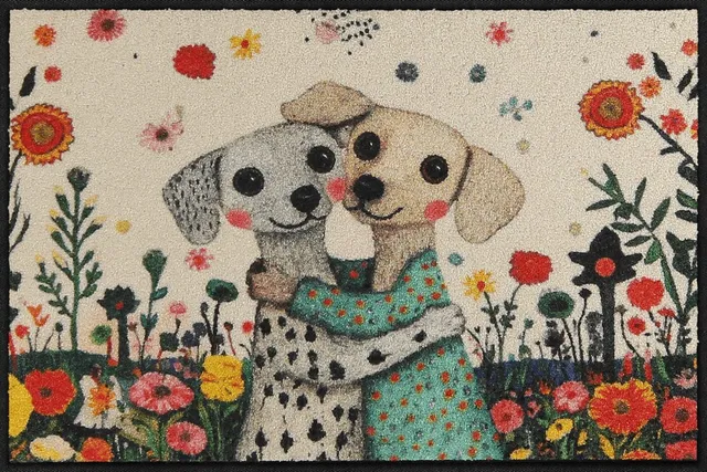 salonloewe-sweet-dogs-eingangsmatte-50-x-75-cm-hundemotiv-auf-blumenwiese-aus-po image 1