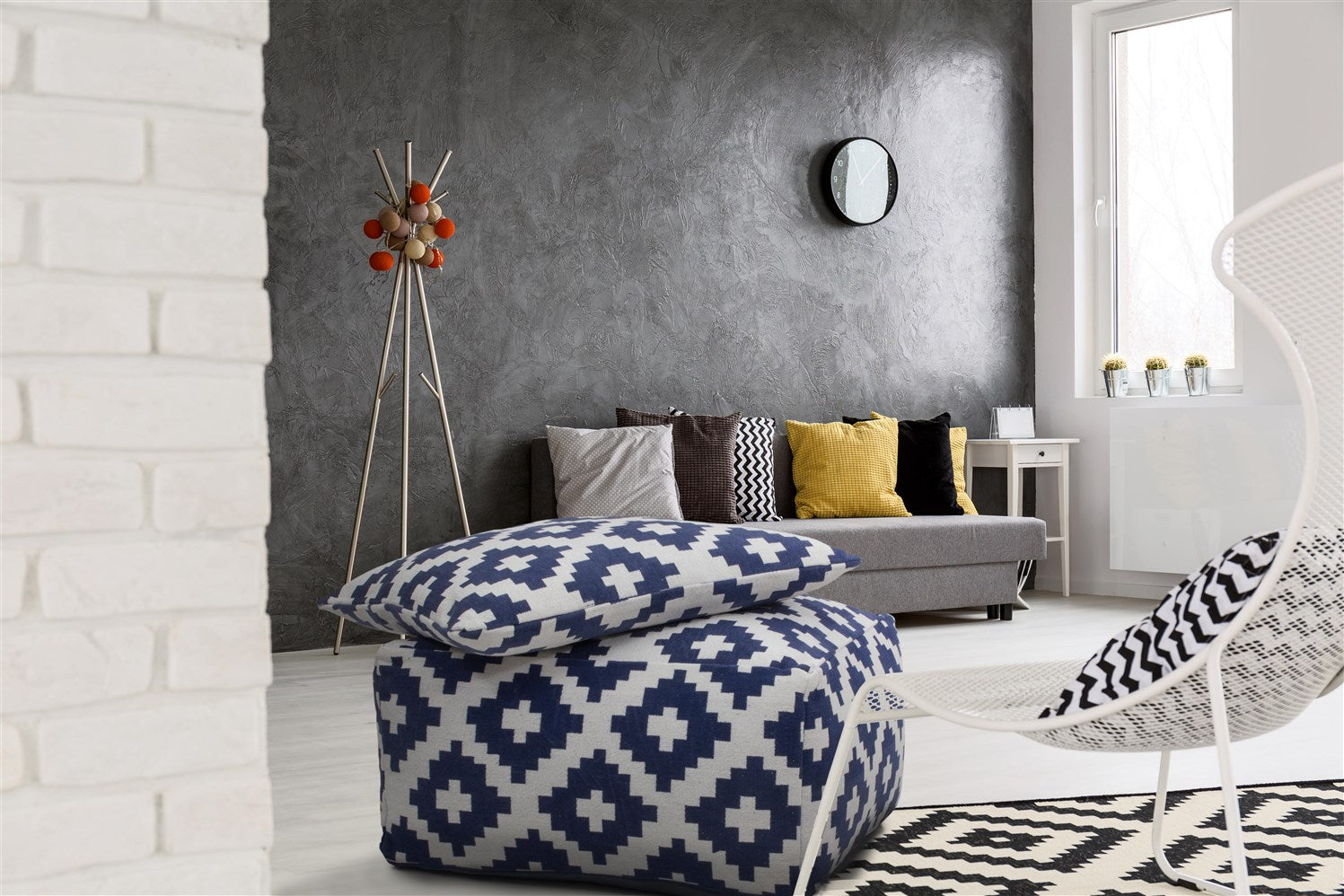 kayoom-unwind-pouf-cushion-set-260-2-teilig-hocker-und-sitzkissen-wei-blau image 2