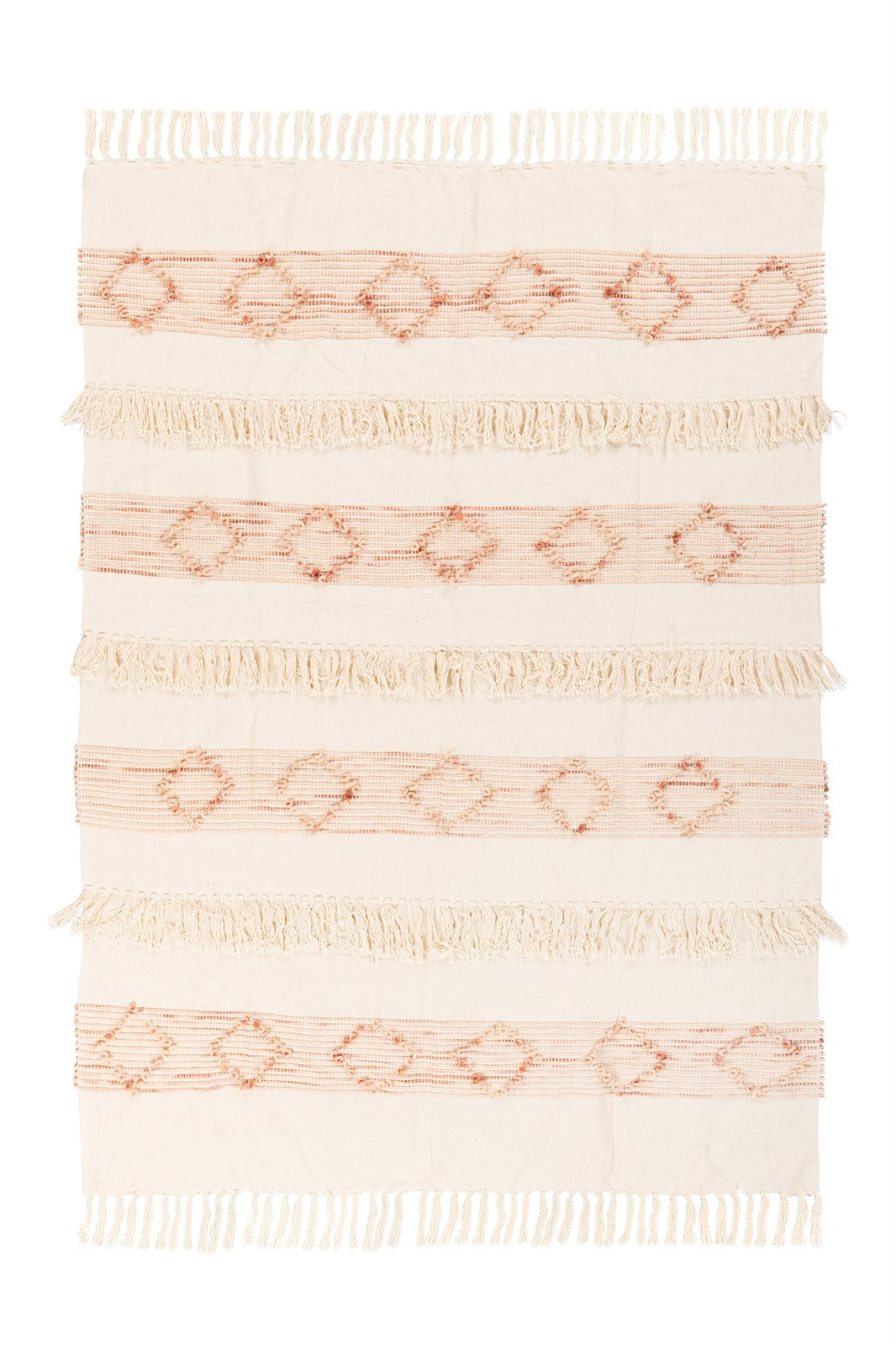 kayoom-decke-bohist-225-rosa-creme-wolle-boho-style-mit-fransen-und-quasten image 1