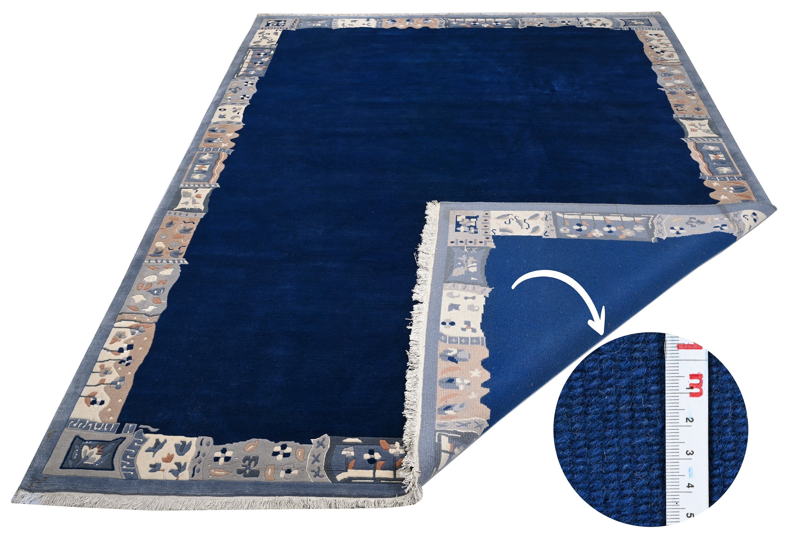 weconhome-handgekn-pfter-tibet-teppich-in-blau-mit-retro-bord-re-vintage-einzels image 2