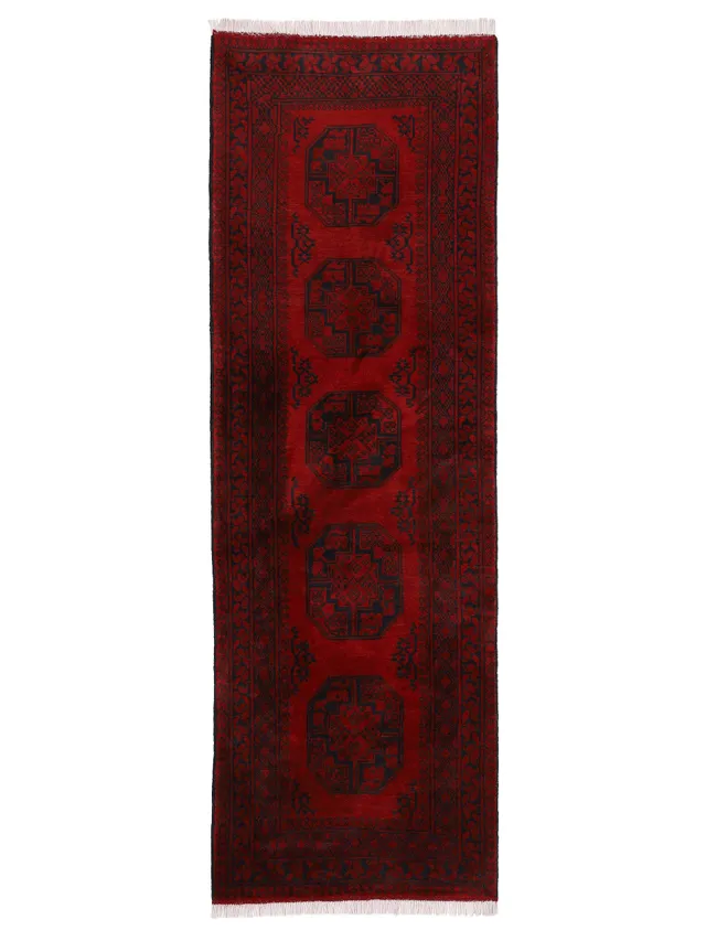 carpetfine-afghan-akhche-l-ufer-rot-80x200-cm-handgekn-pft-wolle image 1