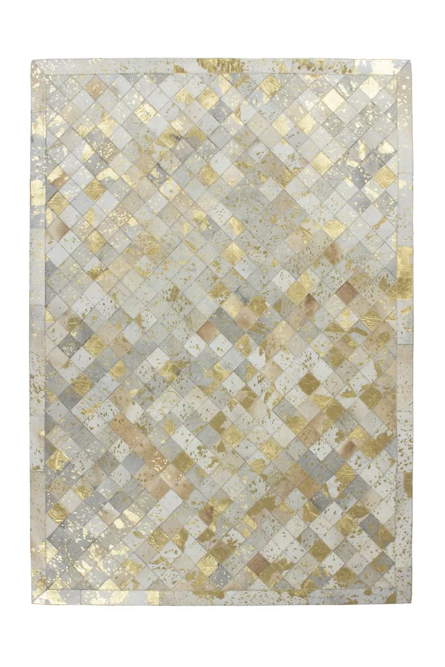 kayoom-lavish-210-lederteppich-patchwork-karo-design-handgefertigtes-unikat-aus- image 1