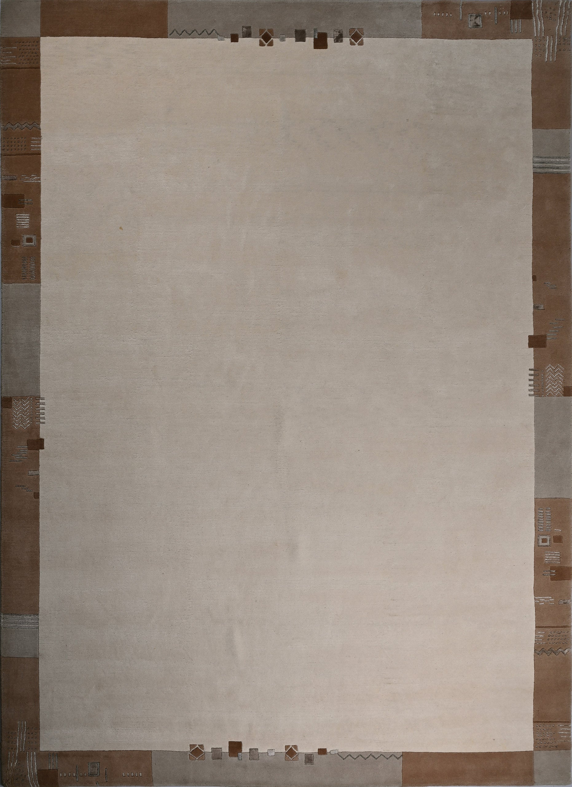 weconhome-handgekn-pfter-tibeter-teppich-beige-mit-retro-bord-re-neuwertig image 1