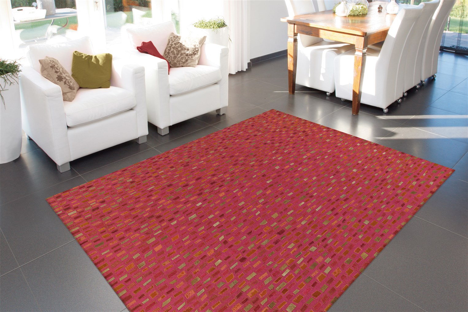 kayoom-wild-8022-flachflorteppich-patchwork-optik-leder-wolle-polyester image 2