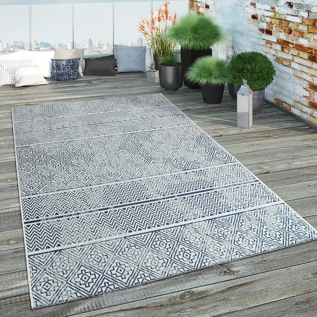 paco-home-outdoor-flachgewebe-teppich-80x150-cm-blau-sisal-optik-geometrisch image 1