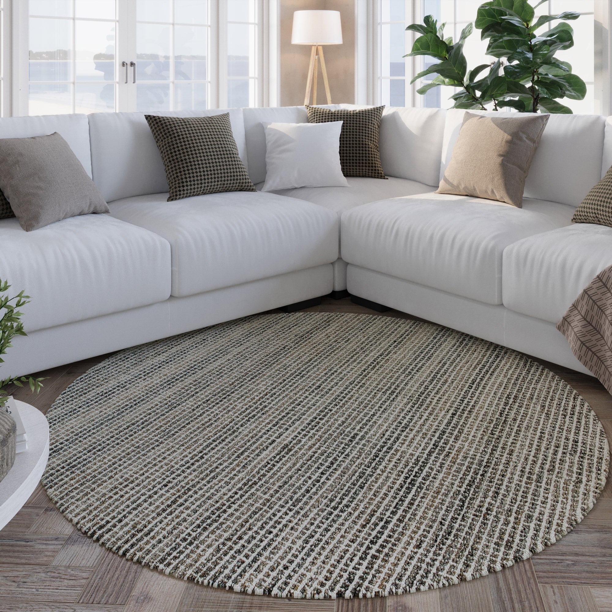 weconhome-hamptons-fourteen-kurzflor-teppich-rund-grau-braun-meliert image 2