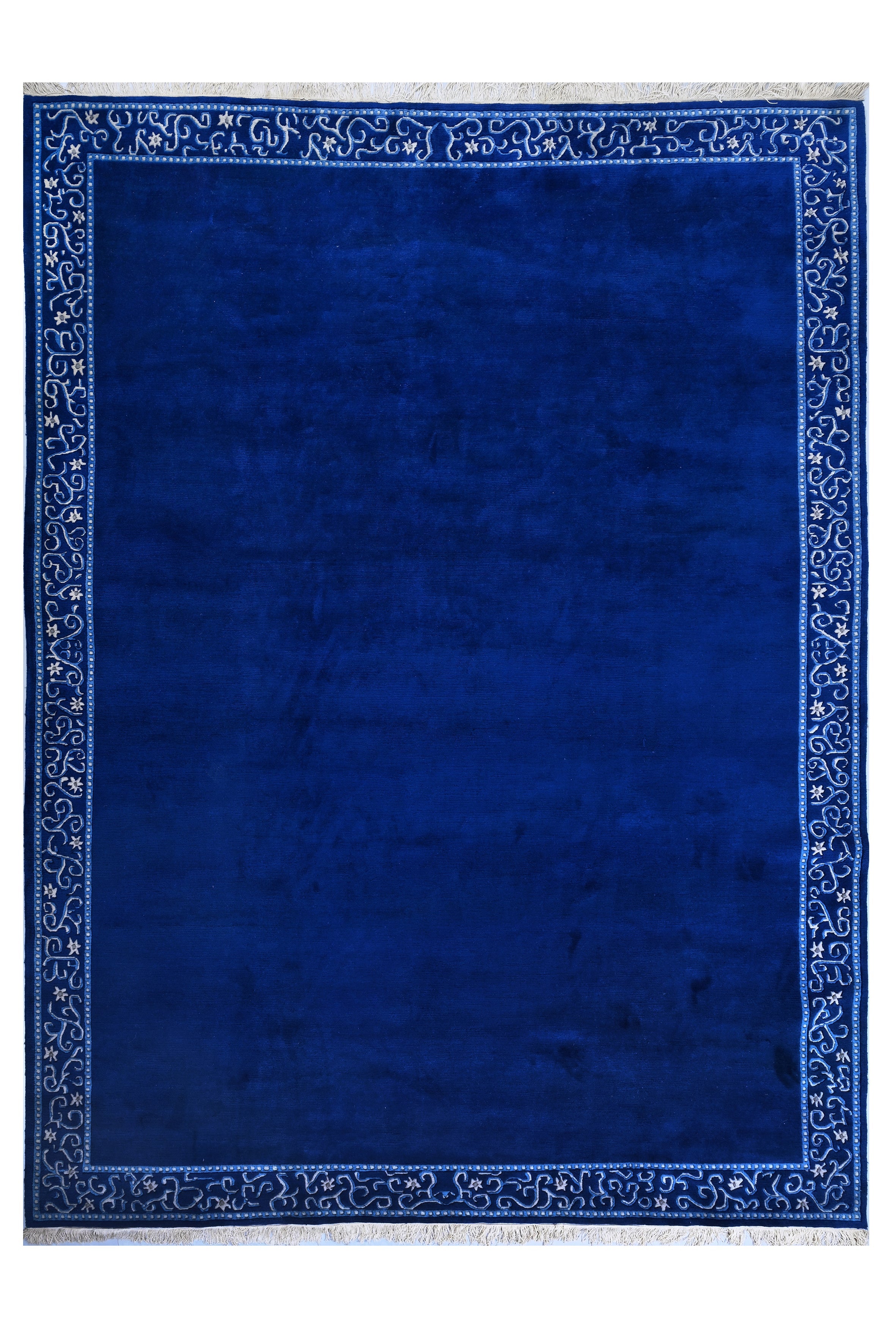 weconhome-handgekn-pfter-tibet-teppich-blau-mit-retro-bord-re image 1